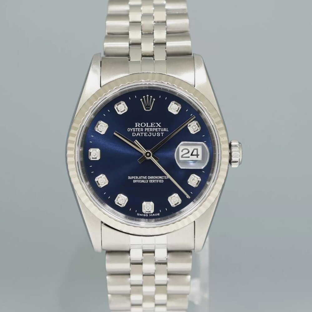 MINT Rolex Midzie Blue Diamond Dial Watch With BOX TAG